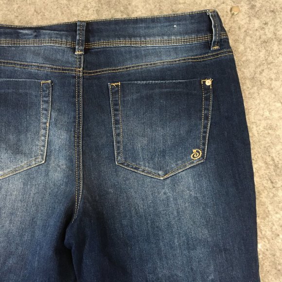 Indigo Rein Jeans 13 14 32 Mid Rise Skinny Ankle Dark Wash Distressed Raw Hem - Picture 10 of 13